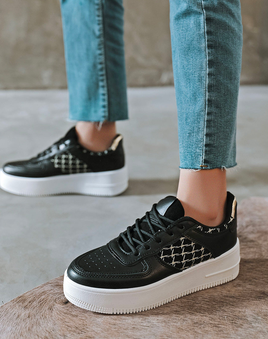 Baskets noires effet tweed