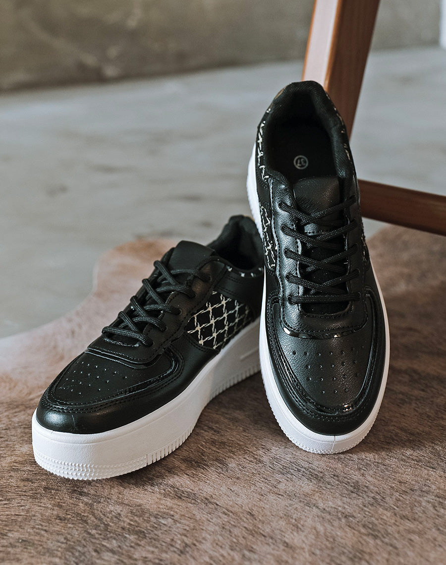 Baskets noires effet tweed