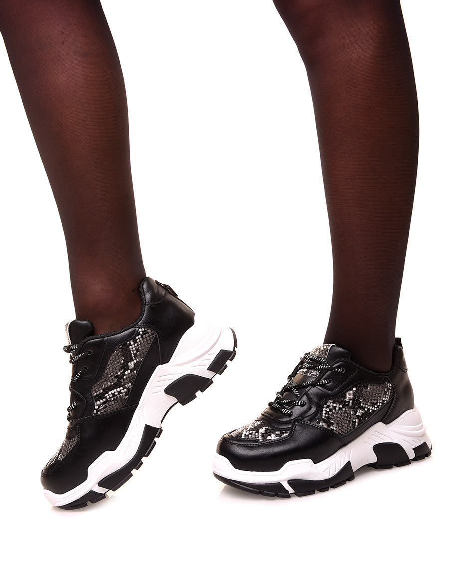 Baskets noires à empiècement python