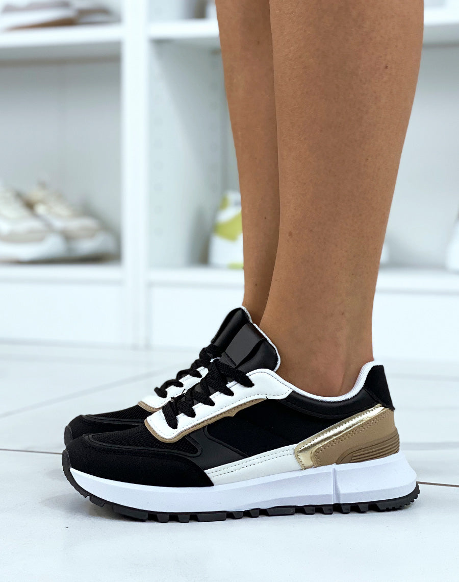 Baskets noires et blanches bi-matières