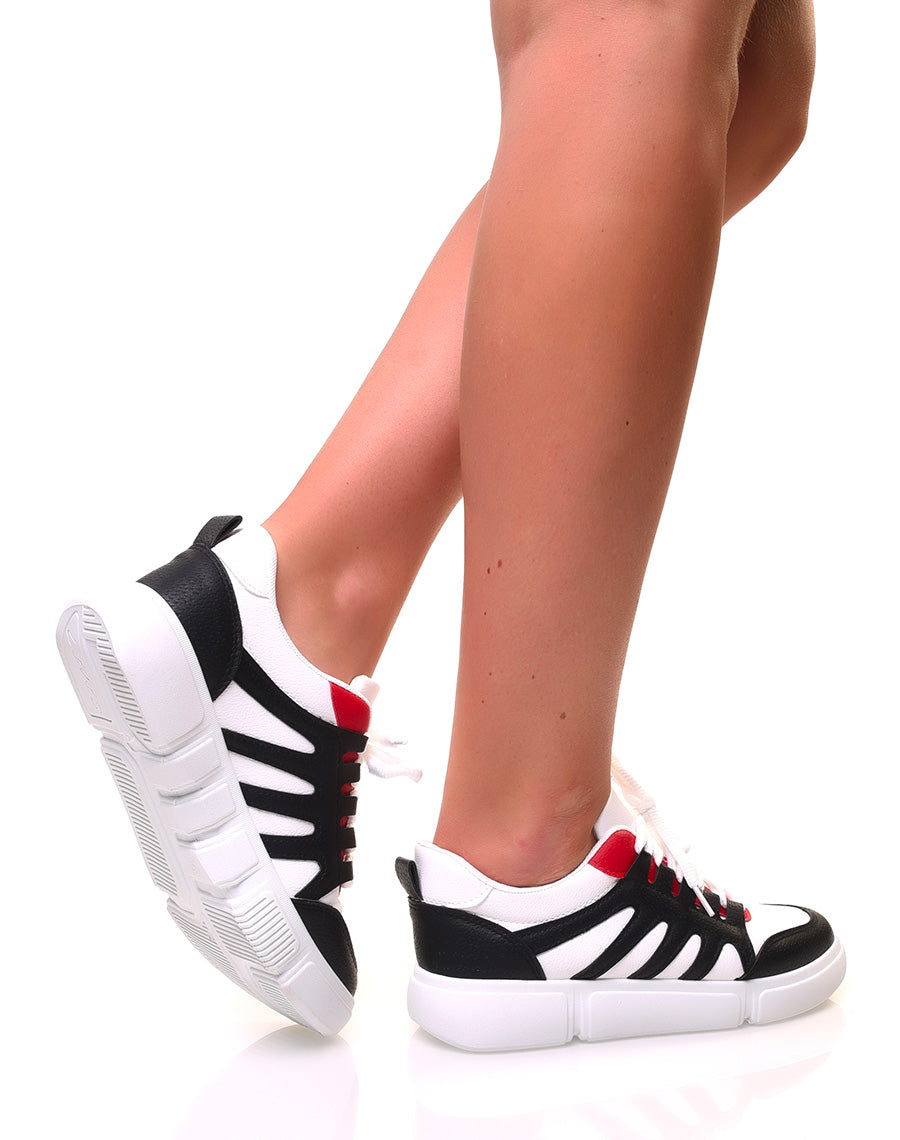 Baskets noires et rouges effet simili cuir grainé à semelles épaisses