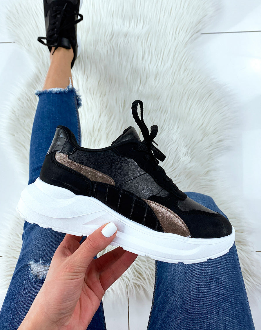 Baskets noires à multiples empiècements