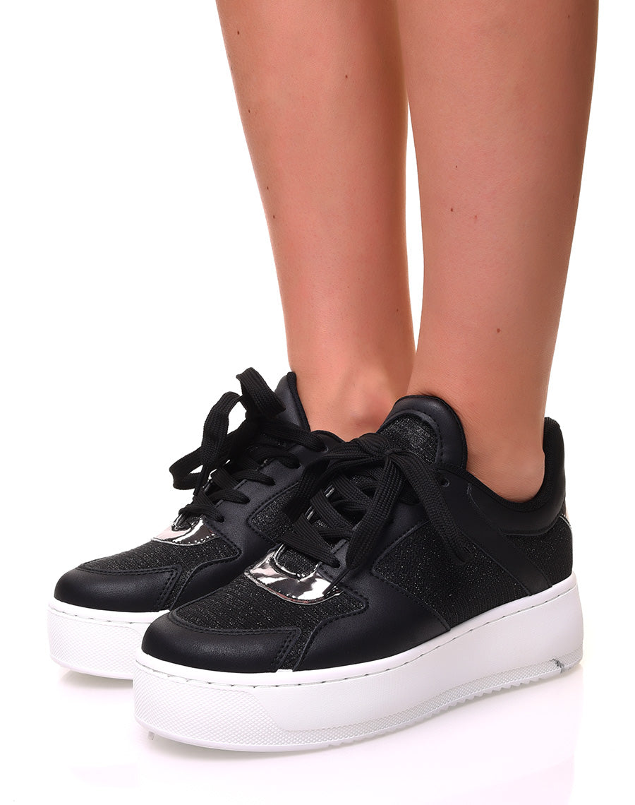 Baskets noires à paillettes argentées et empiècements argentés