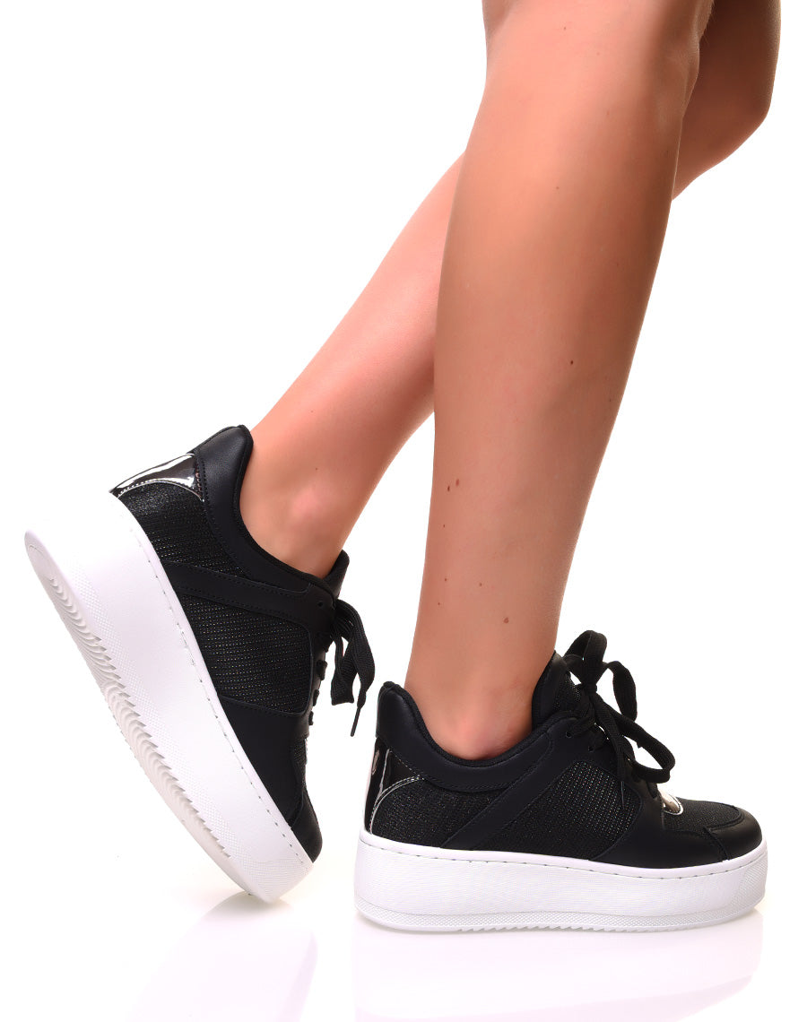 Baskets noires à paillettes argentées et empiècements argentés