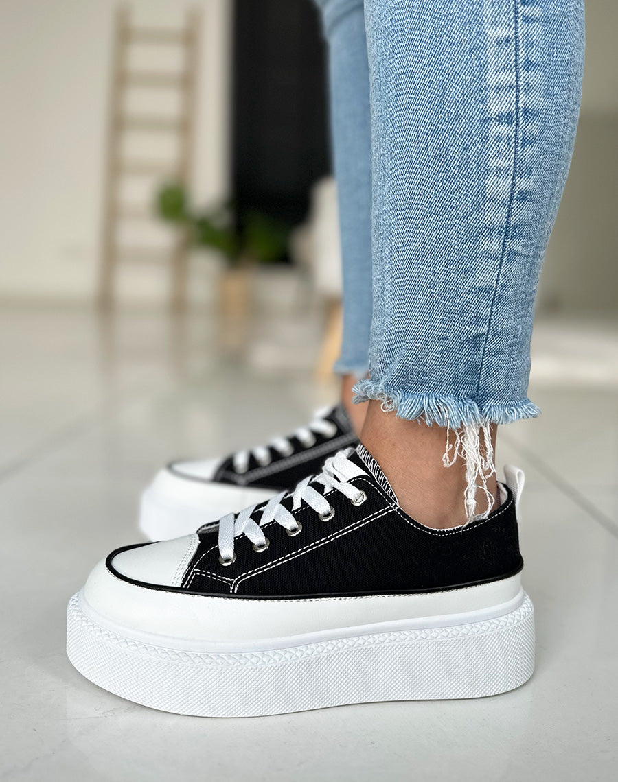 Baskets noires à plateforme blanche