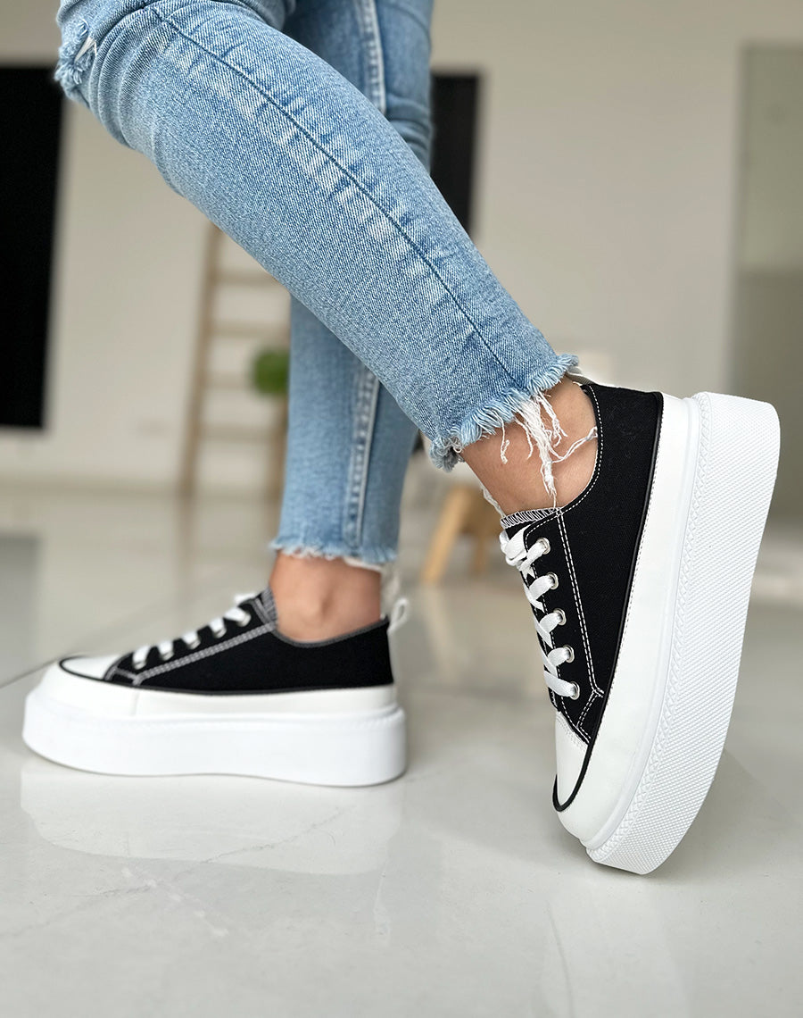Baskets noires à plateforme blanche
