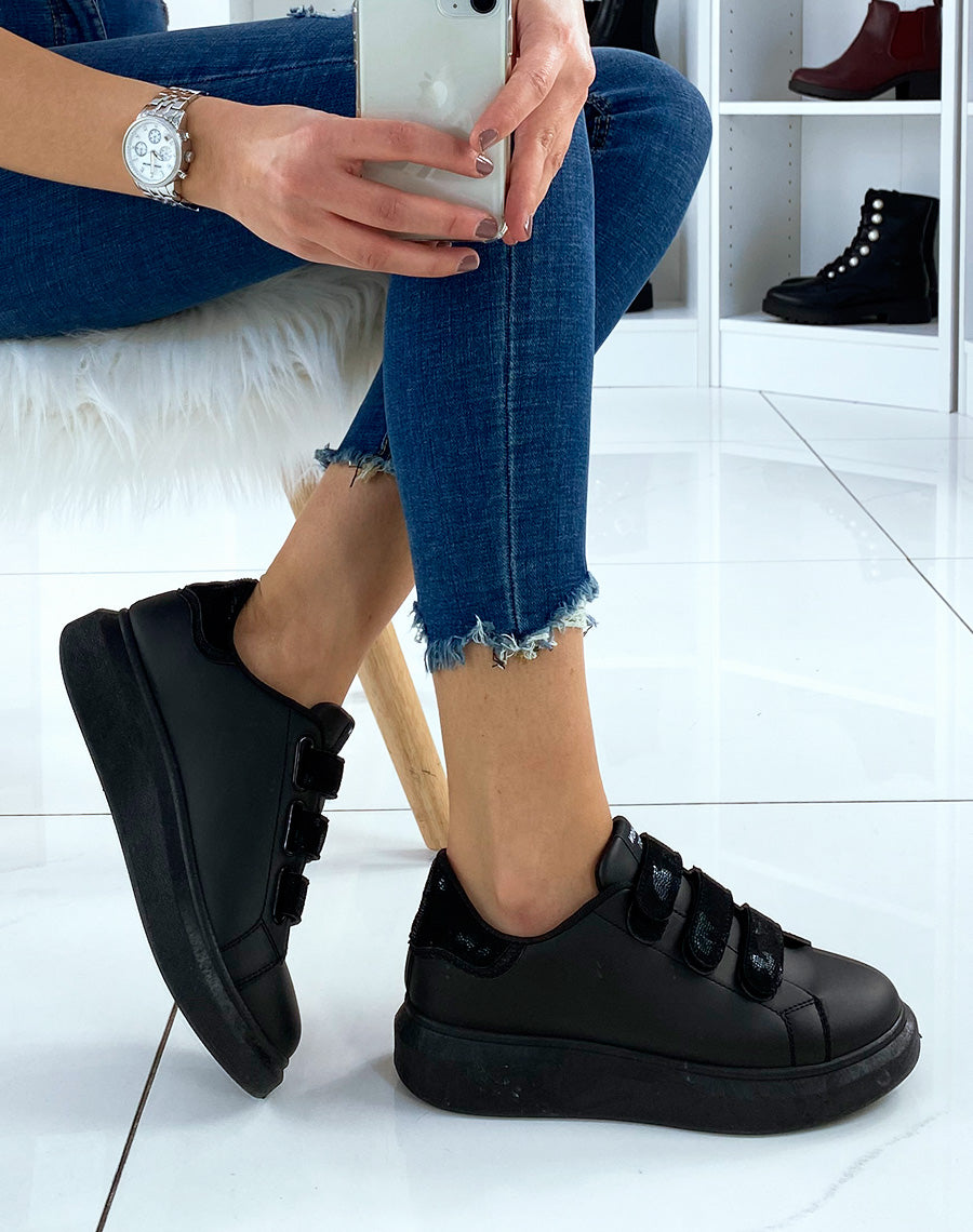 Baskets noires à scratch noirs métallisés