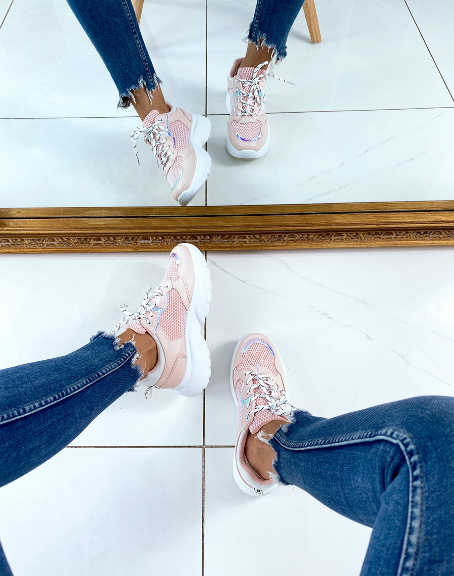 Baskets pink détail holographique