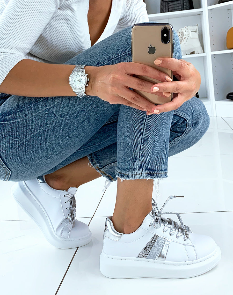 Baskets à plateforme blanches et silver
