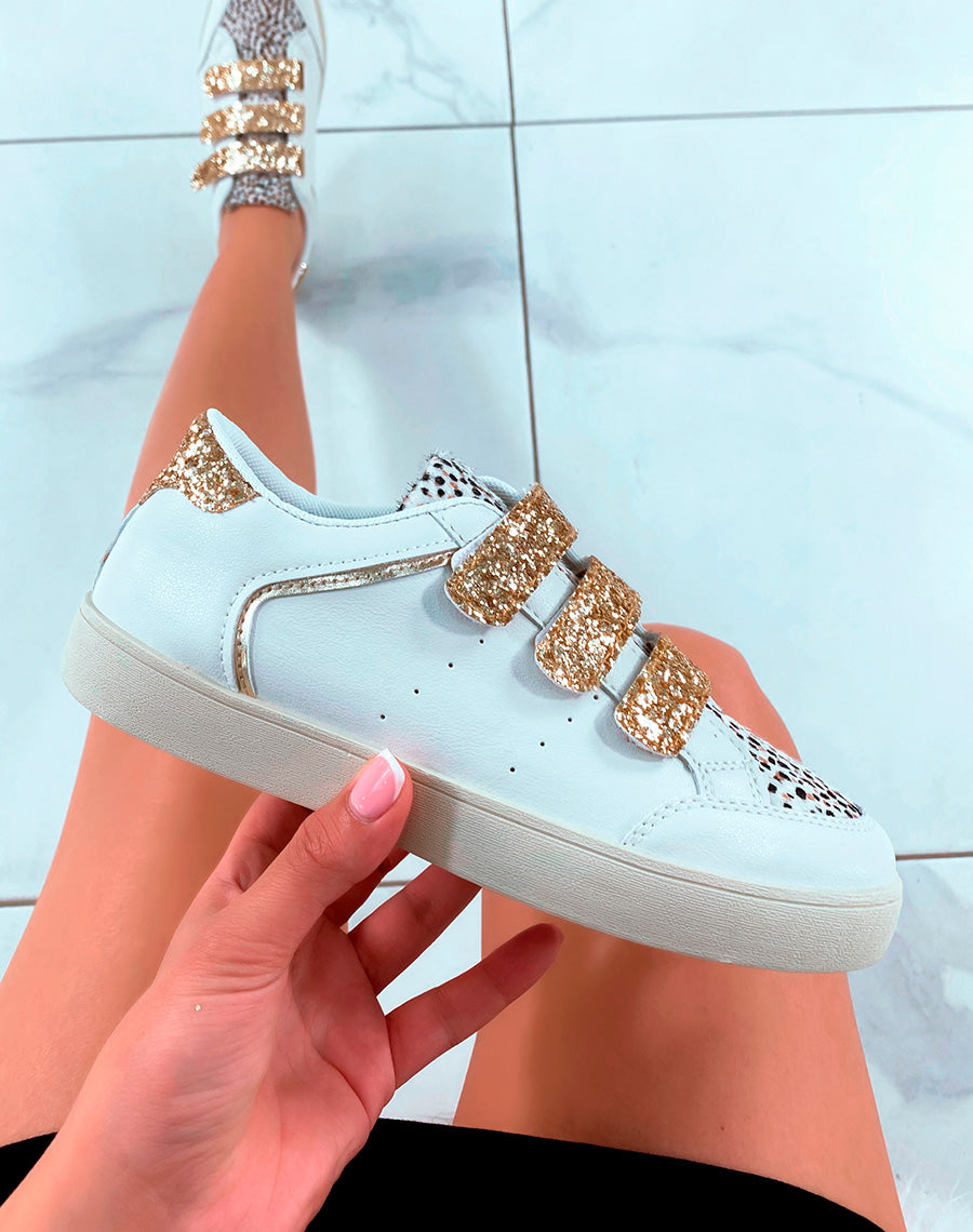 Baskets à scratch blanches et dorées
