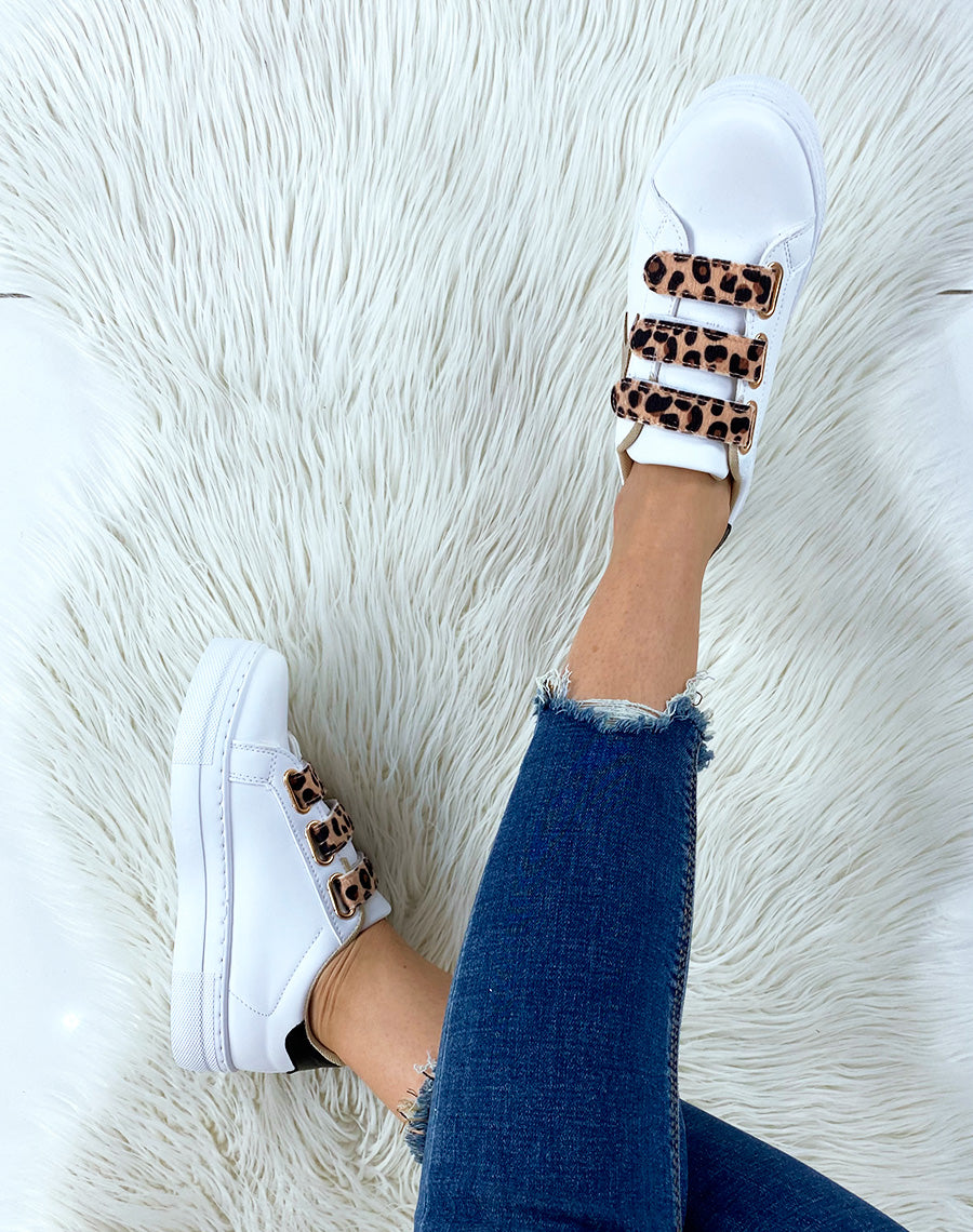 Baskets à scratch léopard et à empiècements noir