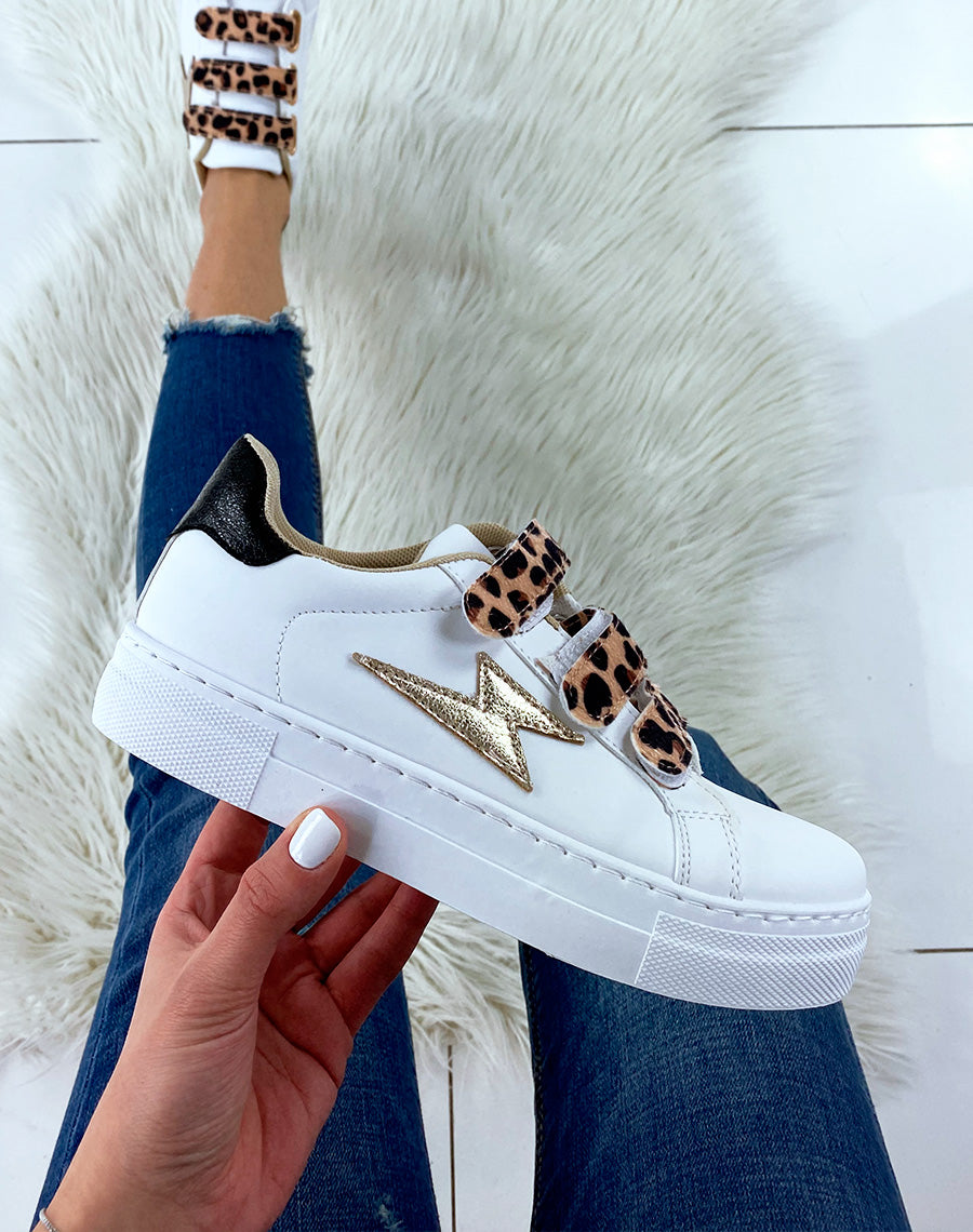 Baskets à scratch léopard et à empiècements noir