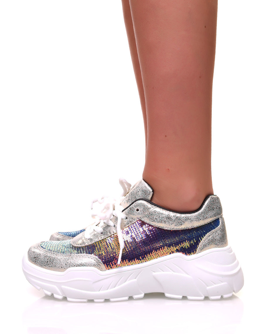 Baskets à semelles épaisses à sequins holographiques