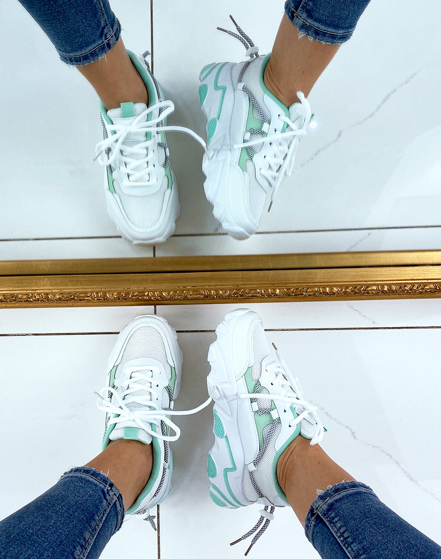 Baskets vert d?eau bi-mati?re ? semelle ?paisse