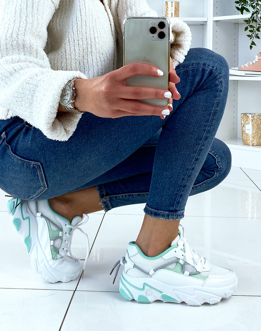 Baskets vert d?eau bi-mati?re ? semelle ?paisse