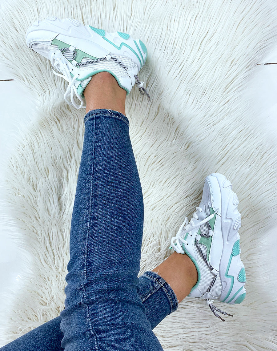 Baskets vert d?eau bi-mati?re ? semelle ?paisse