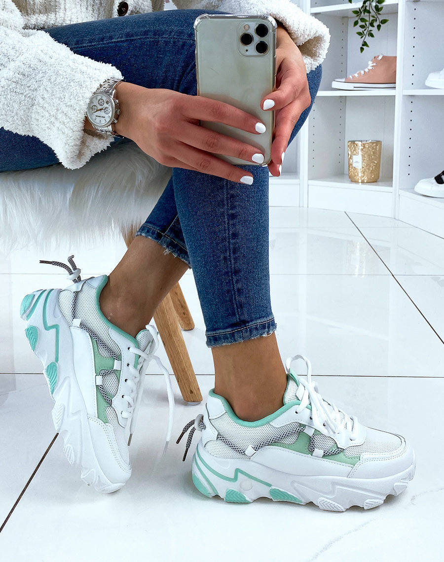 Baskets vert d?eau bi-mati?re ? semelle ?paisse