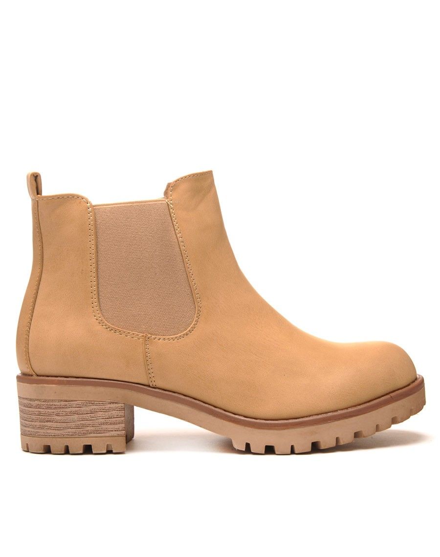 Boots courtes camel à semelles crantées