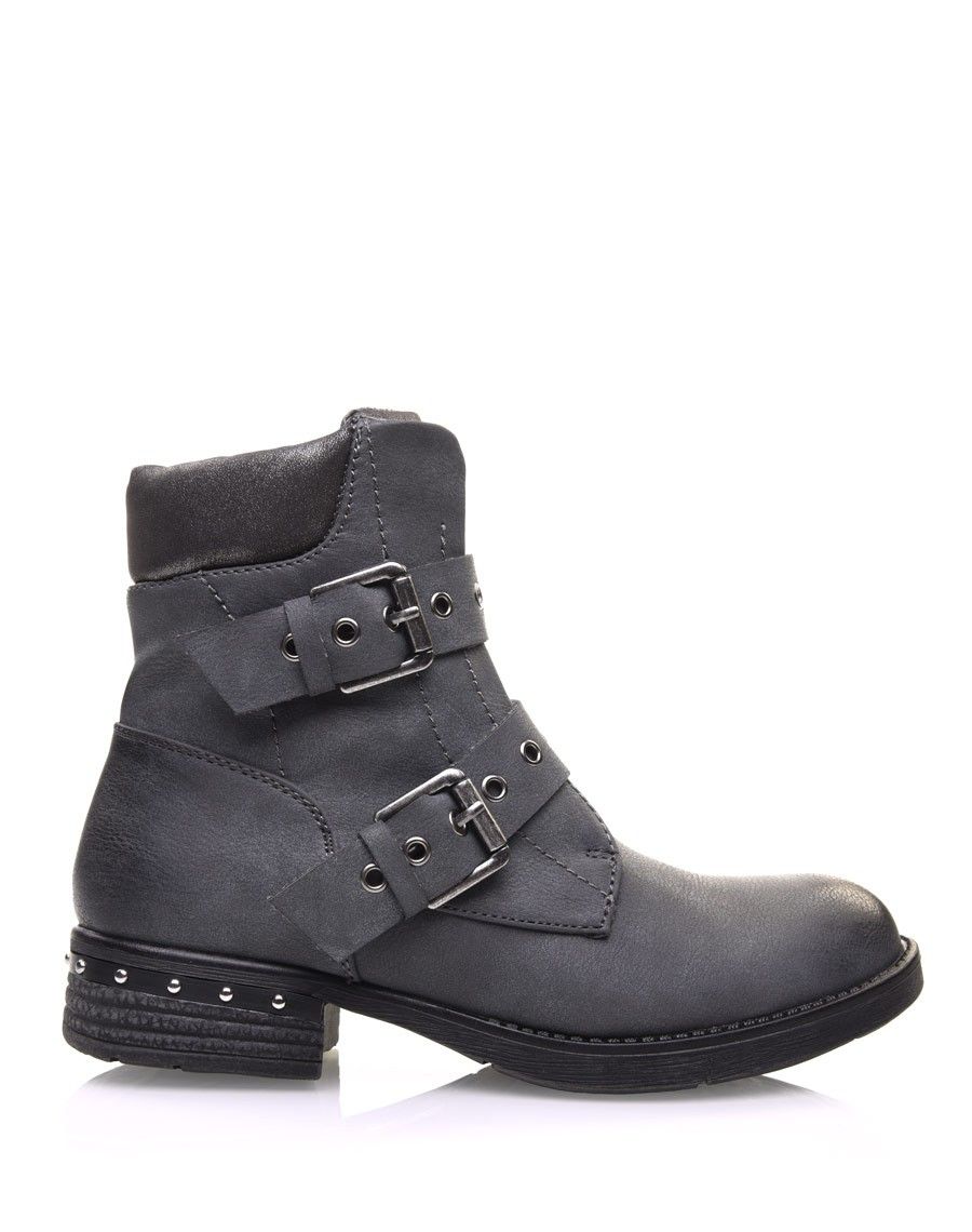 Boots grises à sangles bouclées