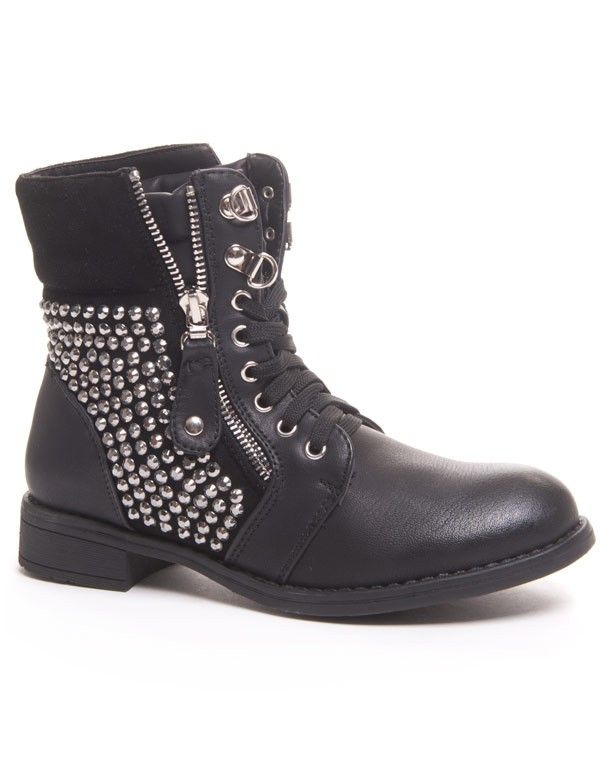 Boots noire avec strass et fermeture décorative