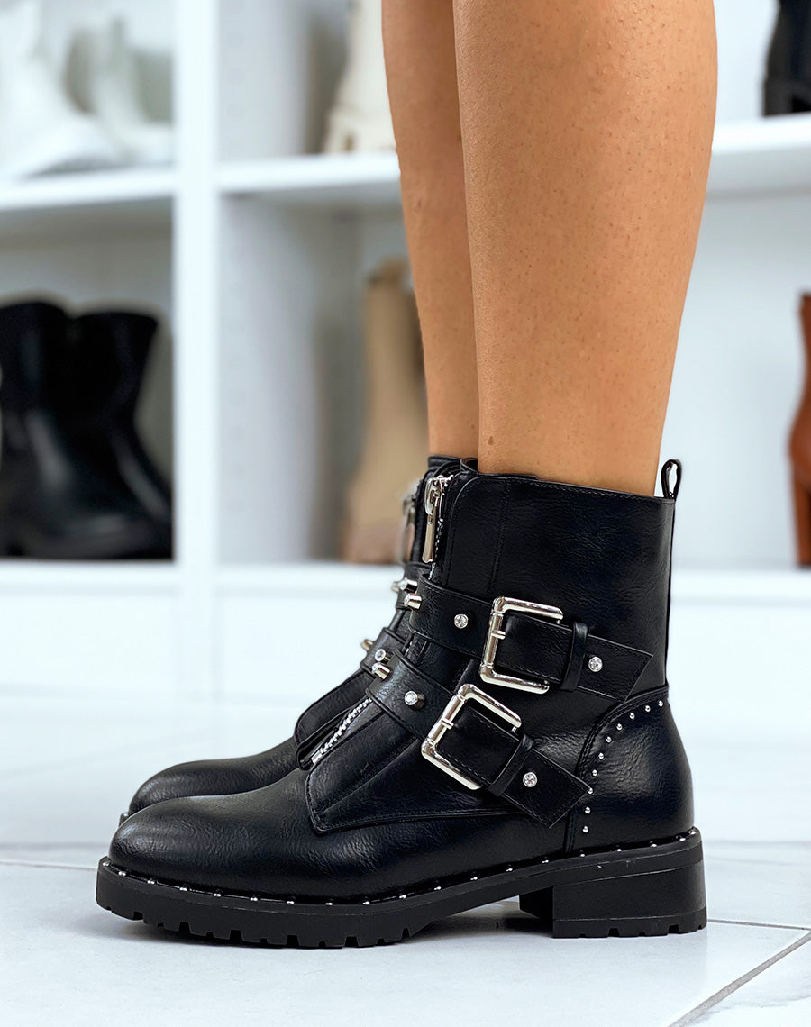 Boots noirs a talon à multiples sangles