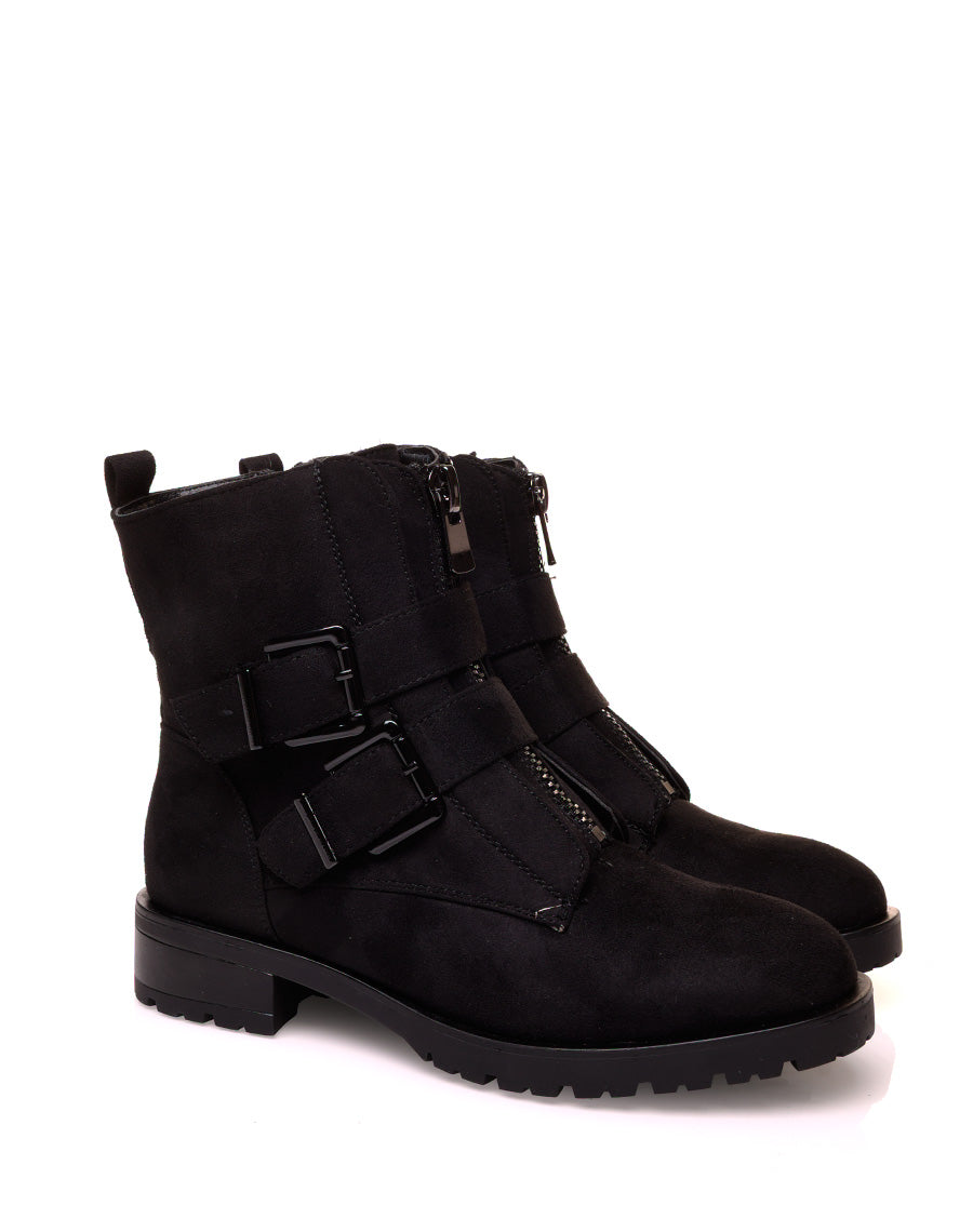 Boots noirs effet suédine à sangles