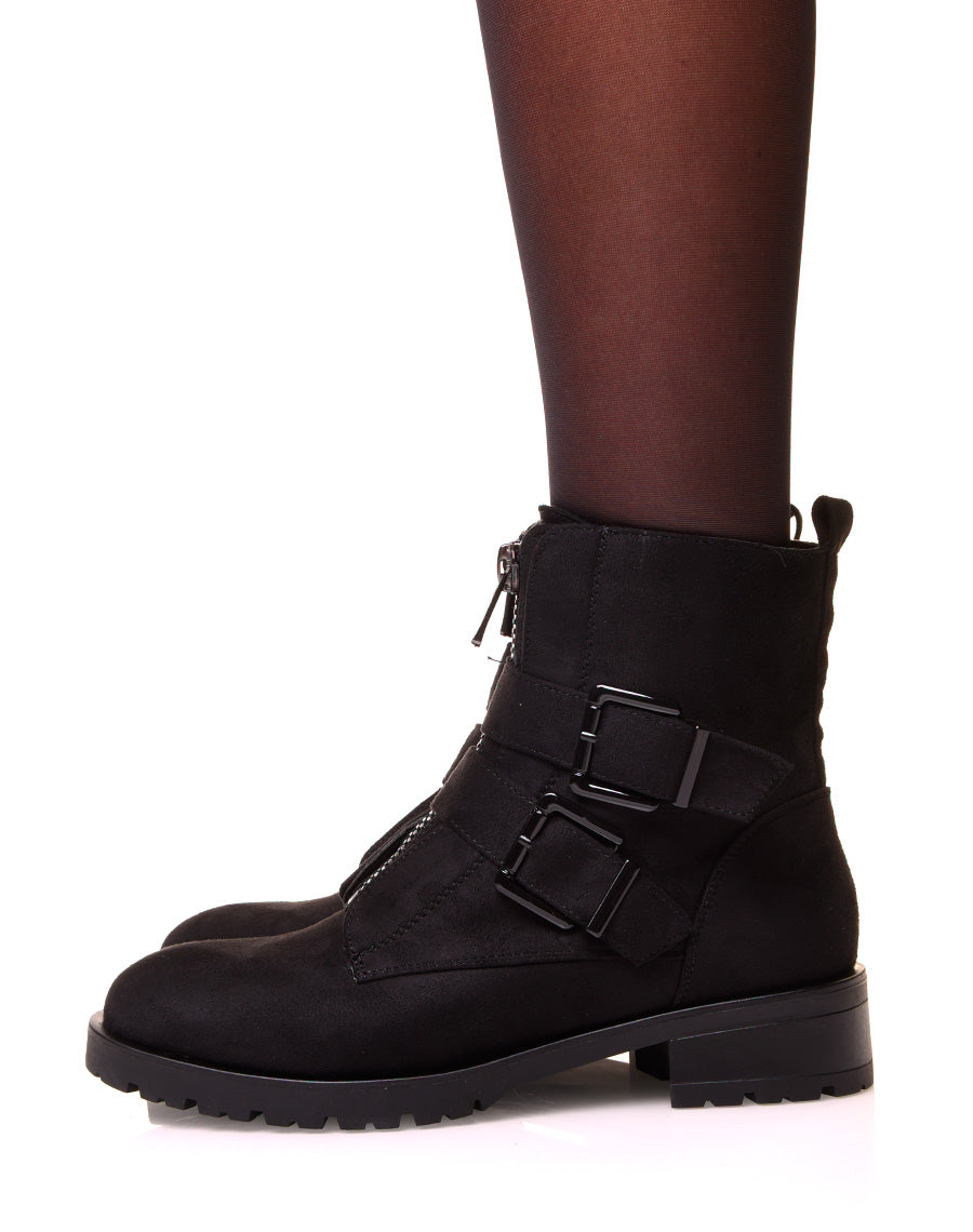 Boots noirs effet suédine à sangles