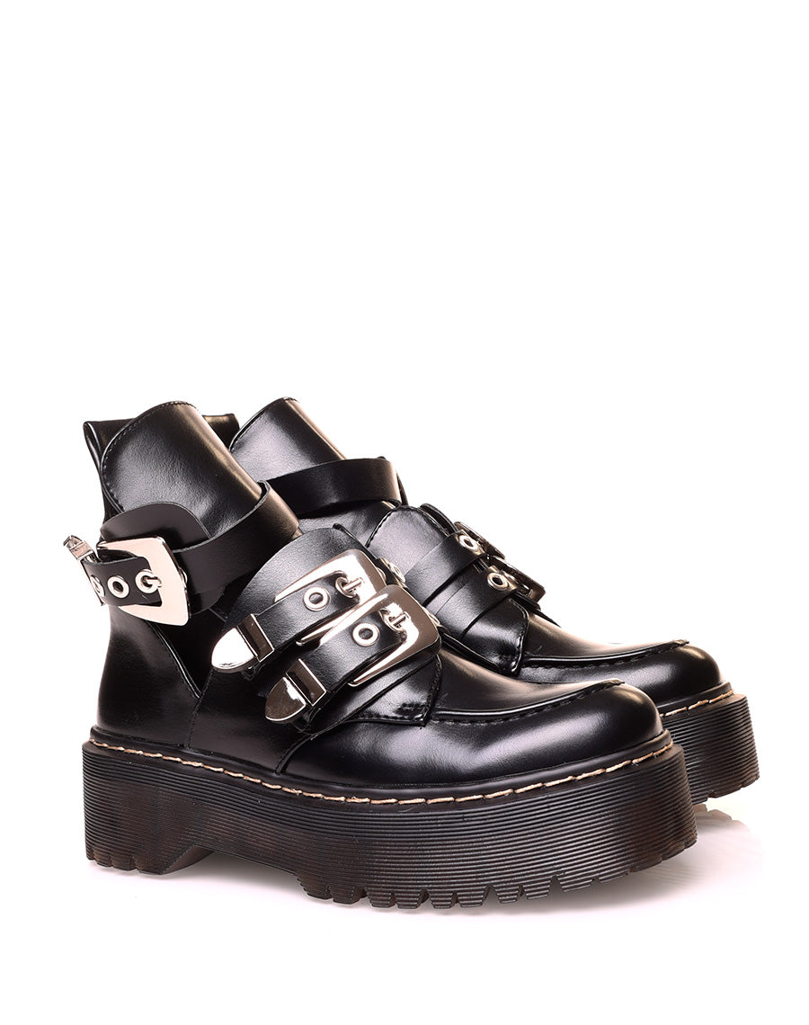 Boots à plateforme noire à multiples sangles