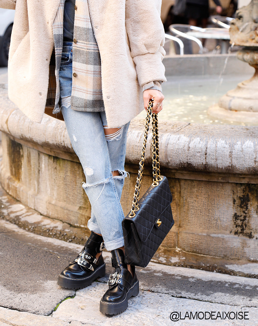 Boots à plateforme noire à multiples sangles