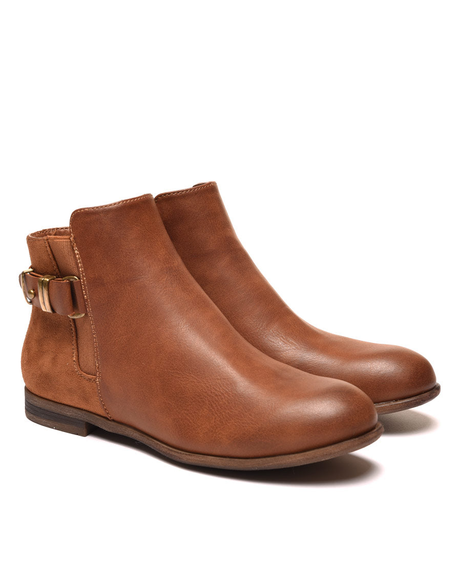 Boots plates camel bi-matières avec sangle