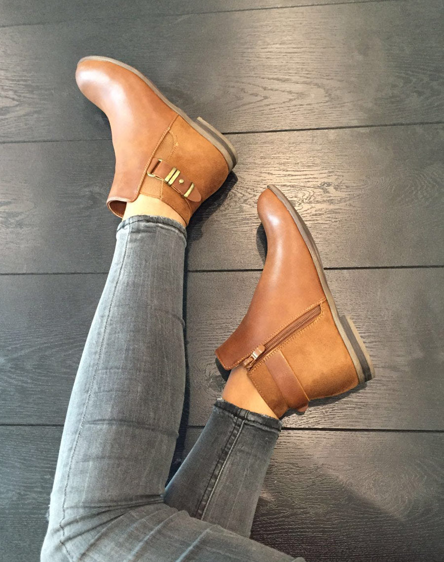 Boots plates camel bi-matières avec sangle