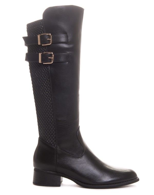 Botte noire bi matière avec boucles dorées