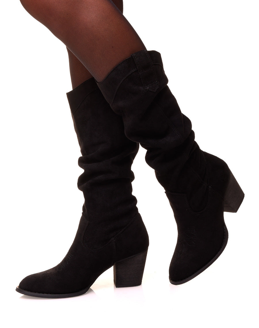 Botte noire à talon effet suédine