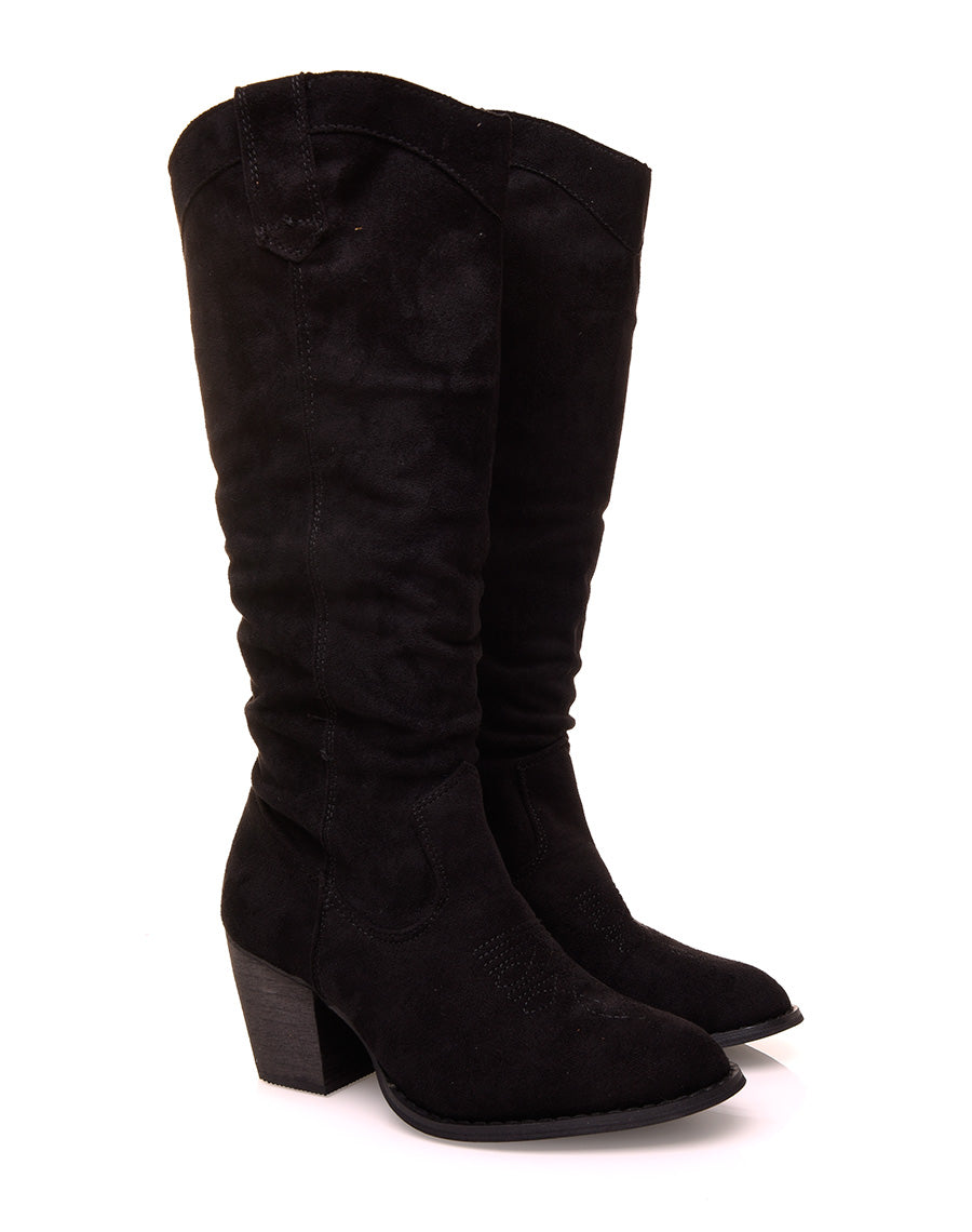Botte noire à talon effet suédine