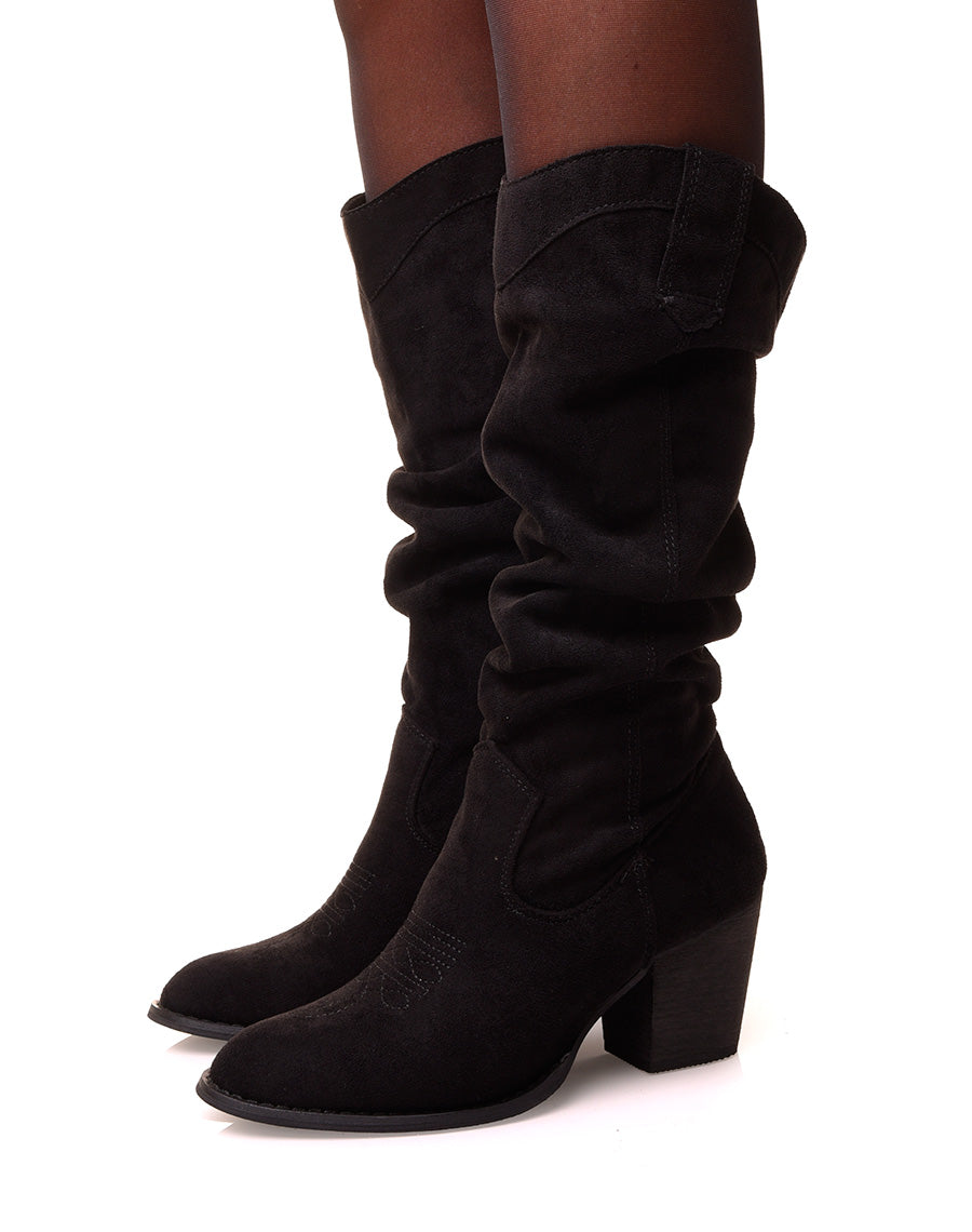 Bottes à talon effet pantalon - Noir