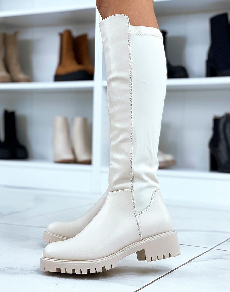 Bottes beiges cavalières en tissu