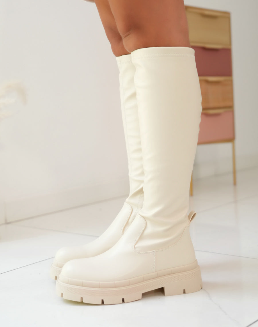 Bottes beiges inspiration chelsea à semelle plate et épaisse