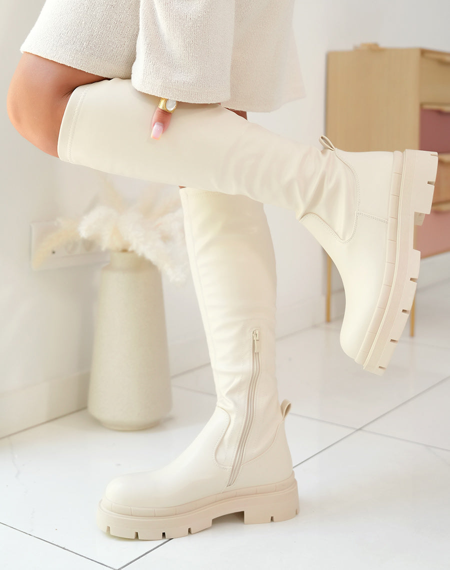 Bottes beiges inspiration chelsea à semelle plate et épaisse
