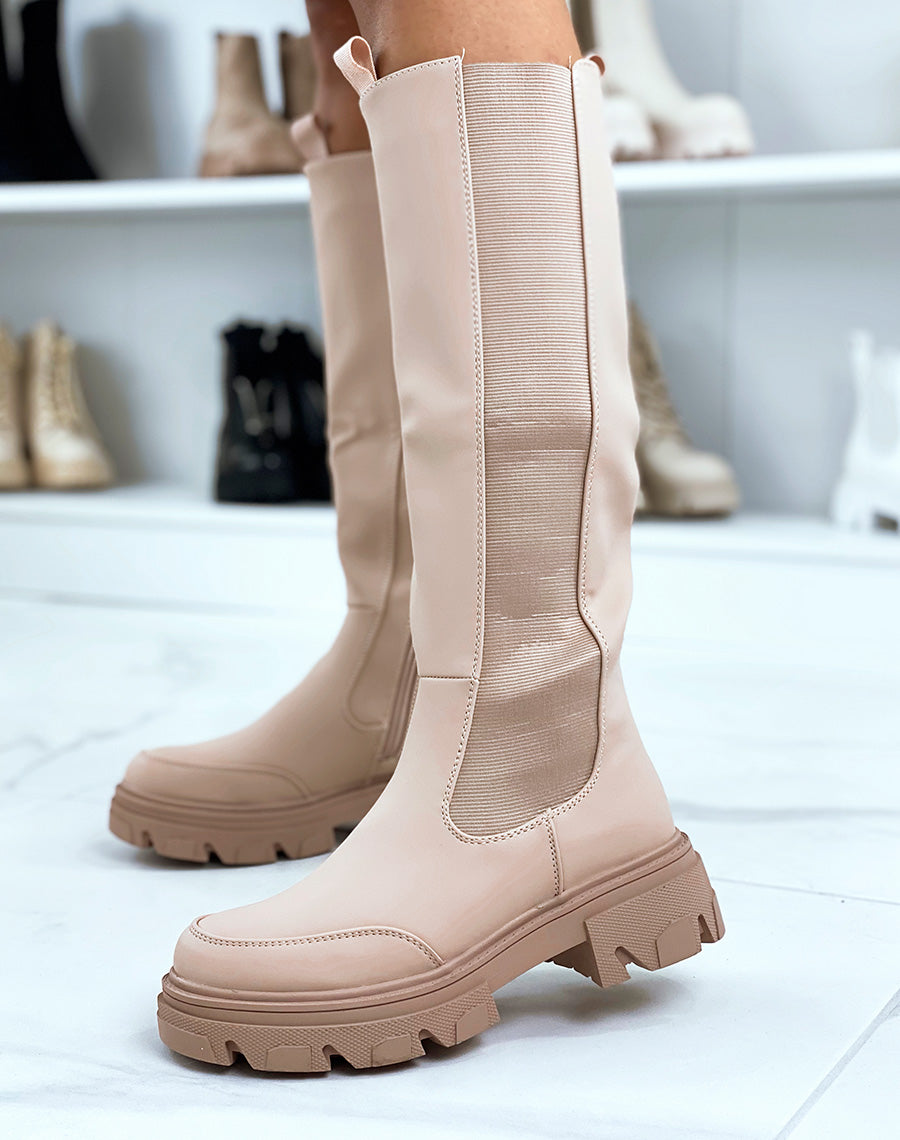 Bottes beiges style chelsea effet imperméable