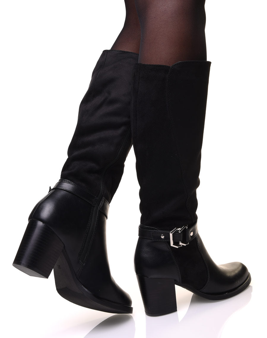Bottes bi-matière noires avec sangle argentée