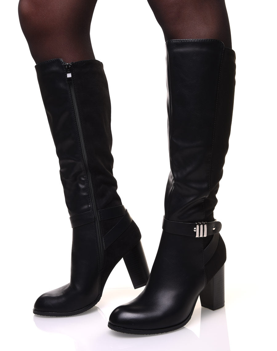 Bottes bi-matière noires avec sangle argentée