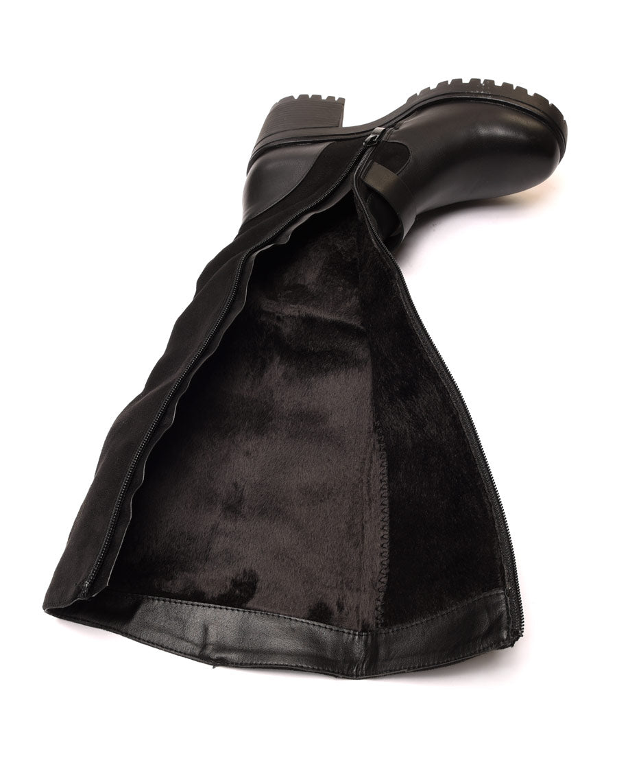 Bottes bi matières noires à talon mi haut