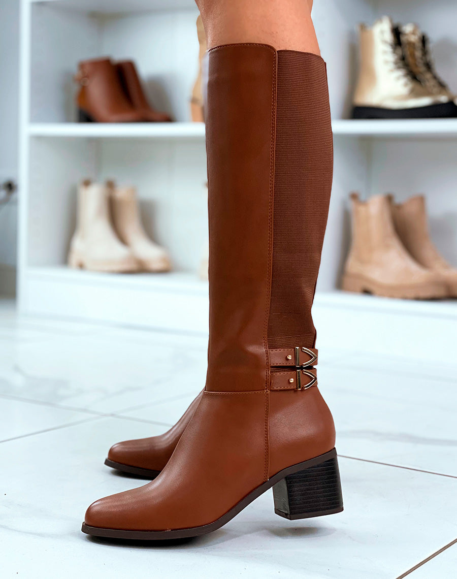 Bottes Camel Bi-Matière : Charme Naturel et Accents Précieux