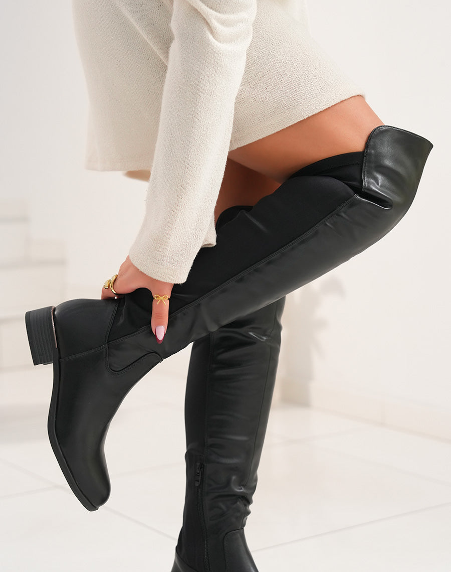Bottes cavalières noires bi-matières