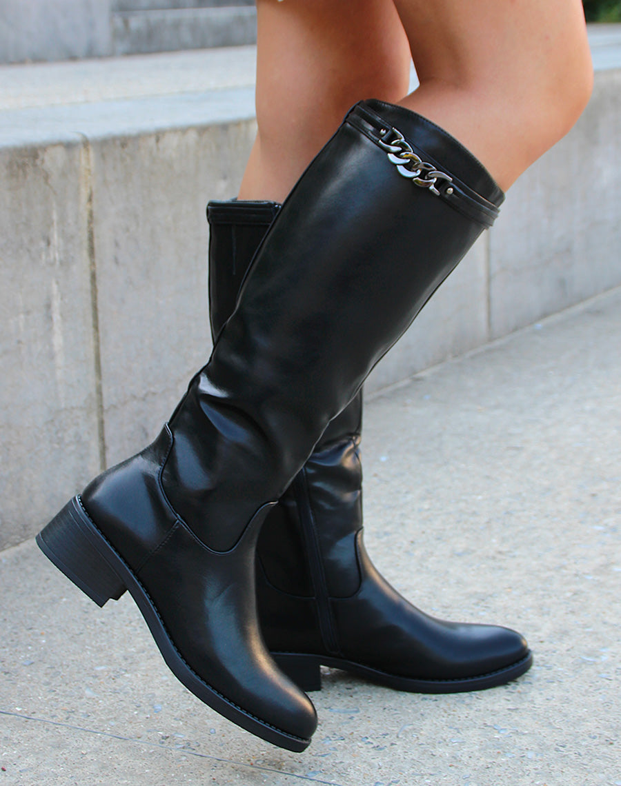 Bottes cavalières noires à détail anthracite