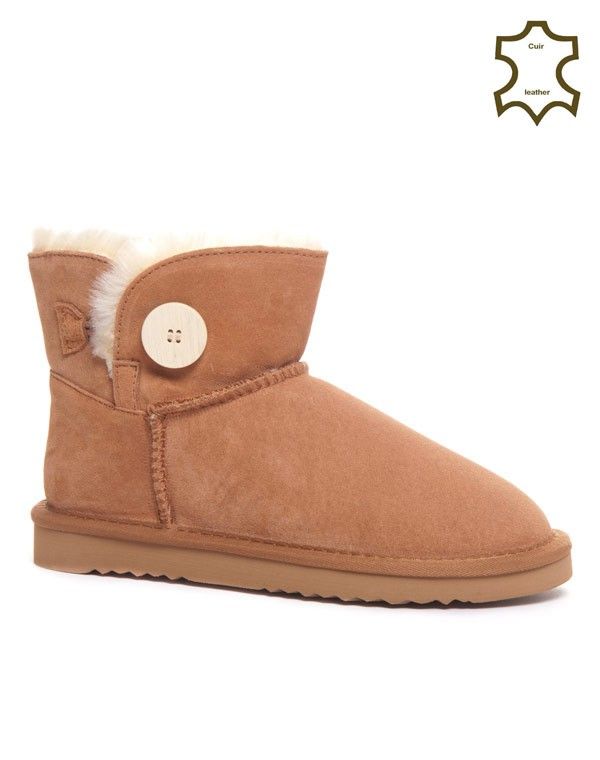 Bottes courtes fourrées camel en cuir