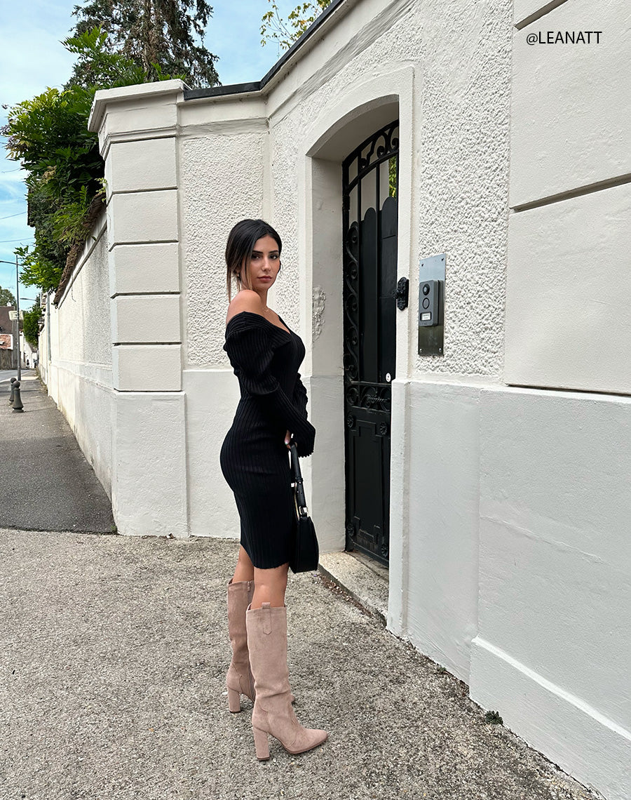 Bottes en suédine beige foncé à talon