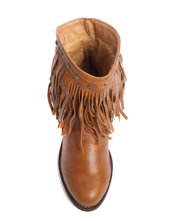 Bottes ethniques à franges et clous Ideal camel