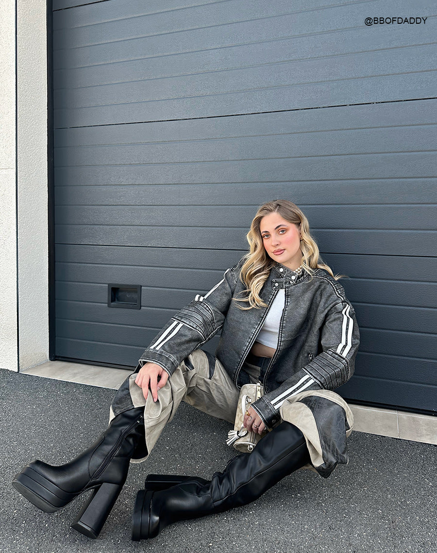 BOTTES FEMME ÉLÉGANTES NOIRES À TALON ÉPAIS