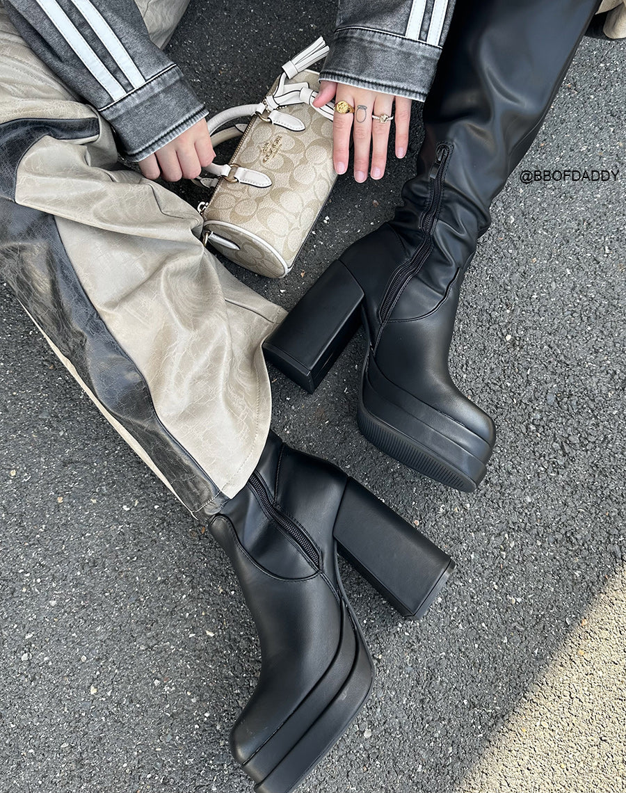 BOTTES FEMME ÉLÉGANTES NOIRES À TALON ÉPAIS